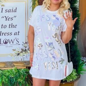 White Sequin T-Shirt Dress